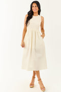 Cream Textured Bodice Contrast Skirt Midi Dress