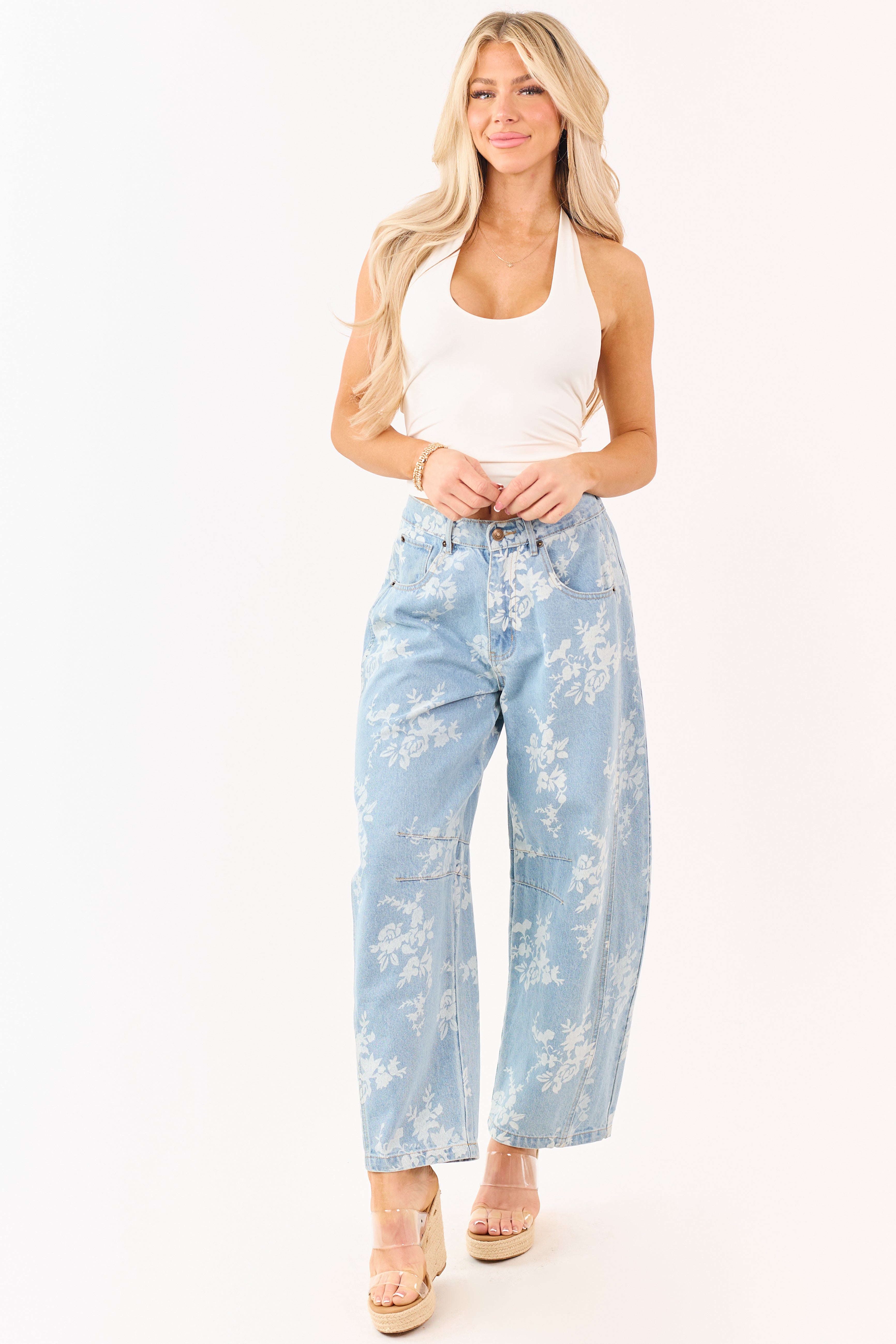 Ivory Stretchy Knit Cropped Halter Top